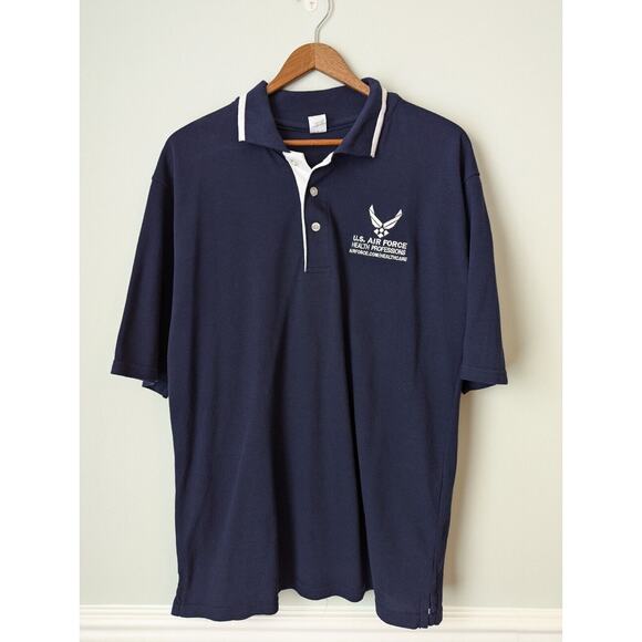 US Air Force Polo Shirt Mens Medium Navy Blue Health Professional Doctor Nurse - Picture 1 of 4